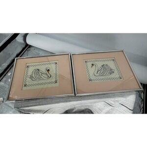 Vintage Swan Cross-stitch  in Gold Frame Cottage Farmhouse Wall Art Home Decor
